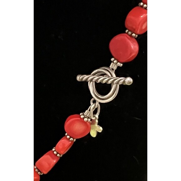 Vintage Necklace Bamboo Red Coral Beaded Main Center Stone Toggle 19.5" - Picture 4 of 6